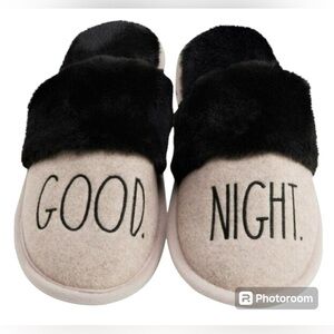 Rae Dunn Good Night Slippers With Cozy Faux Fur Trim